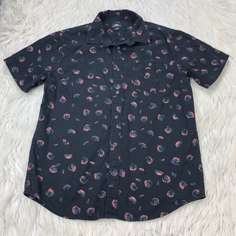 O'Neill Men's Palm Leaf / Feather Printed Short Sleeve Button Front Shirt‎